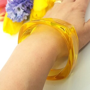 Retro transparent yellow resin bangle bracelet wide bracelet disco bracelet hand made jewellery image 3