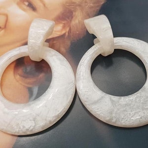 White resin dangle hoop earrings, acrylic earrings, modern earrings, 5.5cm diameter, extra large hoop earrings