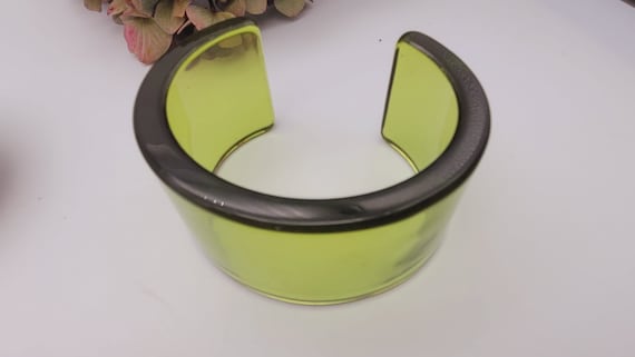 Retro Green transparent resin cuff bracelet wide … - image 6
