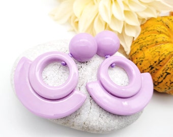 Retro Purple resin dangle geometric earrings big earrings, acrylic earrings, push back extra long earrings