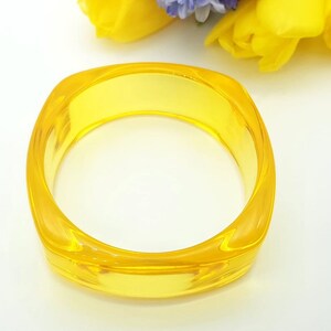 Retro transparent yellow resin bangle bracelet wide bracelet disco bracelet hand made jewellery image 6