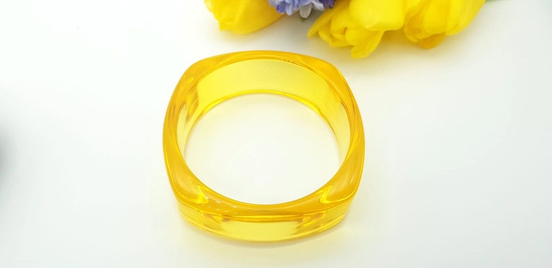 Retro transparent yellow resin bangle bracelet wide bracelet disco bracelet hand made jewellery image 6