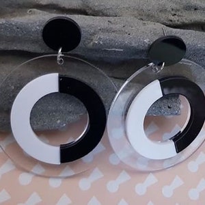 Retro Black and White resin dangle geometric earrings big earrings, acrylic earrings, push back earrings