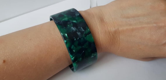Green tortoiseshell bangle bracelet wide bracelet… - image 8