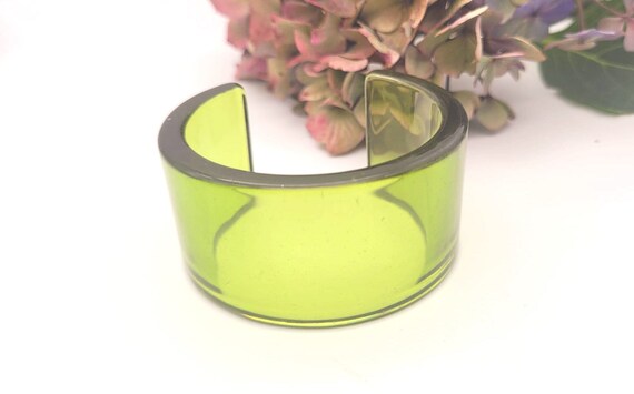 Retro Green transparent resin cuff bracelet wide … - image 3