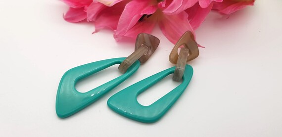 Retro Turquoise resin dangle geometric earrings b… - image 2