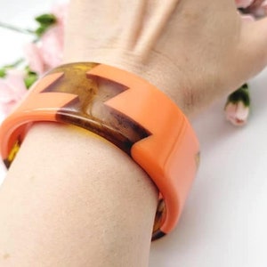 Retro orange colour resin bangle bracelet wide bracelet disco bracelet hand made jewellery image 2