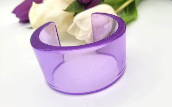 Retro lilac purple resin cuff bracelet wide brace… - image 3