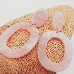 Retro PINK resin dangle geometric earrings big earrings, acrylic earrings, push back extra long earrings