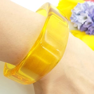 Retro transparent yellow resin bangle bracelet wide bracelet disco bracelet hand made jewellery image 4