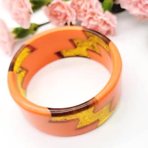 Retro orange colour resin bangle bracelet wide bracelet disco bracelet hand made jewellery image 3