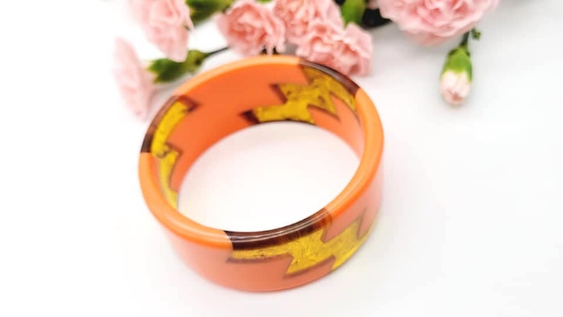 Retro orange colour resin bangle bracelet wide bracelet disco bracelet hand made jewellery image 3