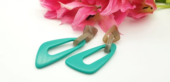 Retro Turquoise resin dangle geometric earrings b… - image 3