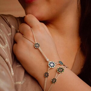 Handmade Sterling Silver Bracelet Set – 14k Gold Plated, Boho Hand Chain Jewelry