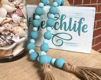 Coastal/Beachy Farmhouse wooden bead garland