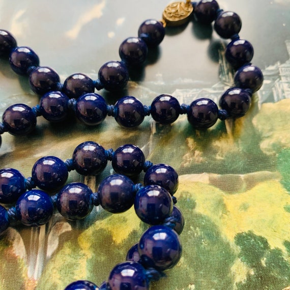 Vintage  Goblet| Blue Glass Necklace | Knotted Gl… - image 2