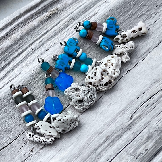 8 Handcrafted Charms Jewelry Making Shell Wood Bone Seed Charms