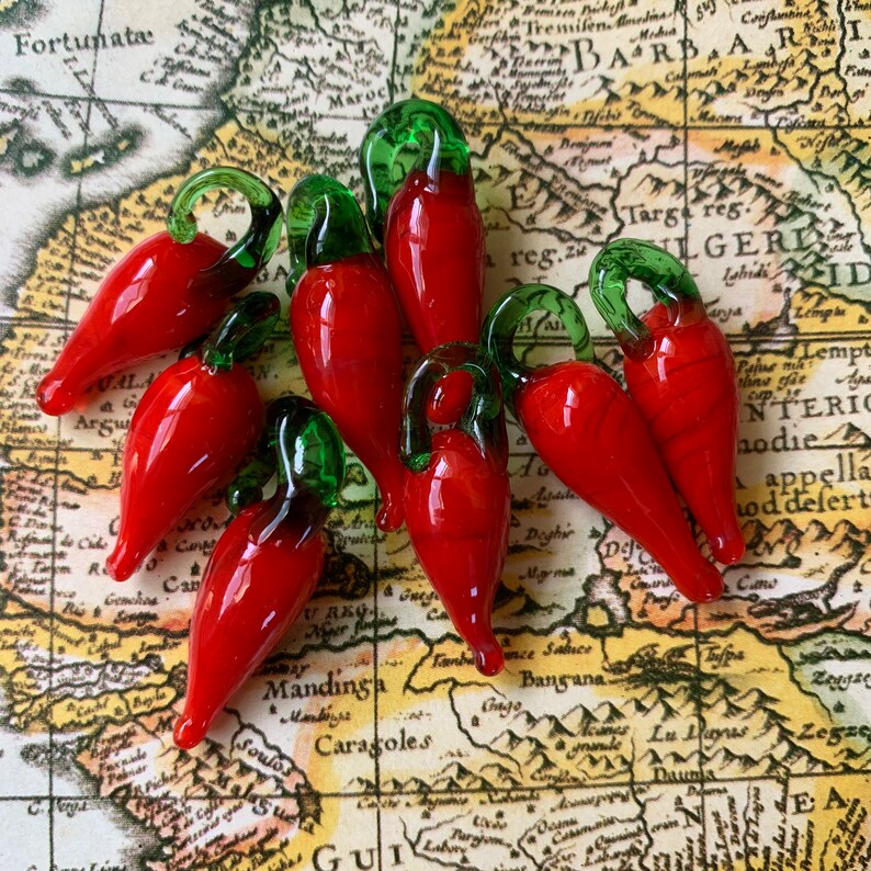 Supply 8 Large Chili Peppers Glass Charms Lamp Work Glass Etsy