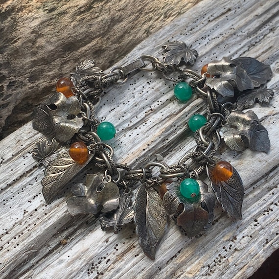 Vintage Leaf Charm Bracelet X572 Etsy