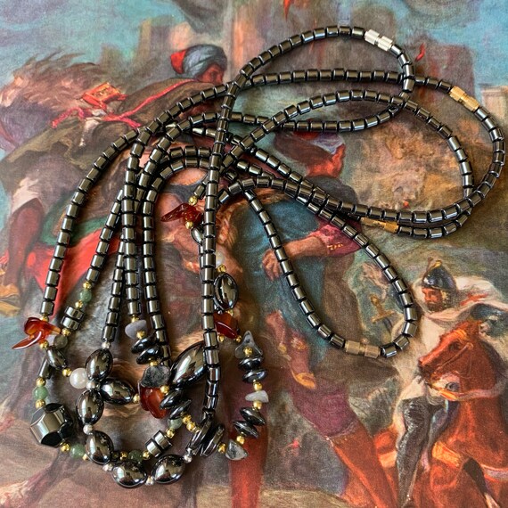 Vintage | 4 Hematite necklaces | Beaded Choker Ne… - image 1