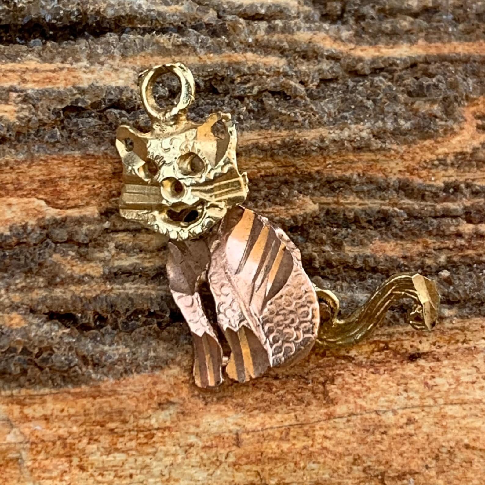 Vintage 14k Gold Cat Pendant charm X2658 Etsy