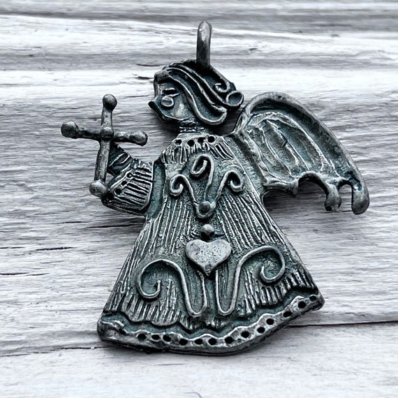 Marcie Signed Pewter Angel Pendant | X