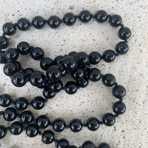 Vintage Black Glass Necklace | Knotted Glass Bead… - image 2