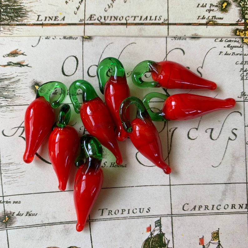 Supply 8 Large Chili Peppers Glass Charms Lamp Work Glass Etsy