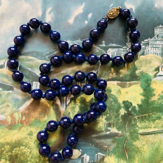 Vintage  Goblet| Blue Glass Necklace | Knotted Gl… - image 5