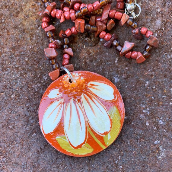 Vintage Hand Painted Wood Pendant Jewelry Making Necklace X2563