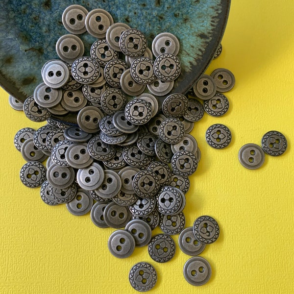 Vintage | 30 Round Pewter Buttons | Two Hole Buttons | Seweling Craft Supplies | X214