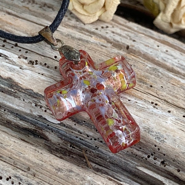 Cross Lampwork Pendant | Vintage Glass Cross| Starfish Charm | Blown Glass Pendant | X273