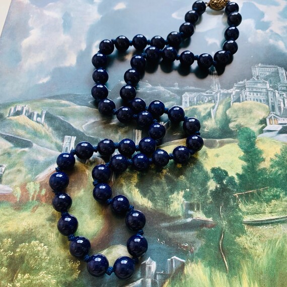 Vintage  Goblet| Blue Glass Necklace | Knotted Gl… - image 4