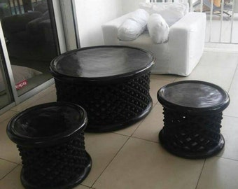 Bamileke stool, coffee table, pedestal table, black table diameter 90 cm