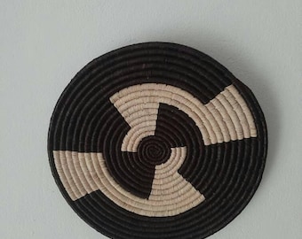 African wall basket African basket flat basket bowl basket woven black and brown