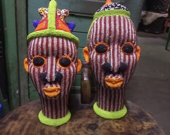 Red and white African beaded head (02 African beaded heads)