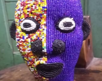 Purple and multicolored African beaded head
