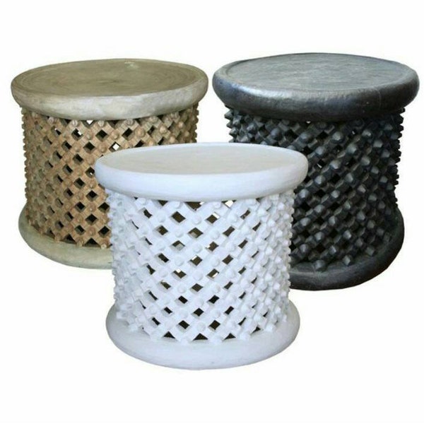 Bamileke stool, coffee table, pedestal table, white or brown or black color table diameter 45 cm