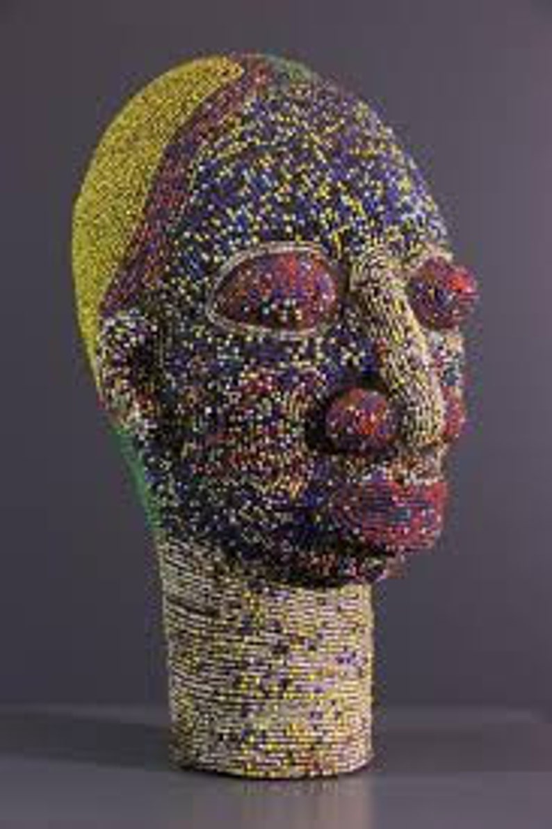 Multicolored African beaded head image 1