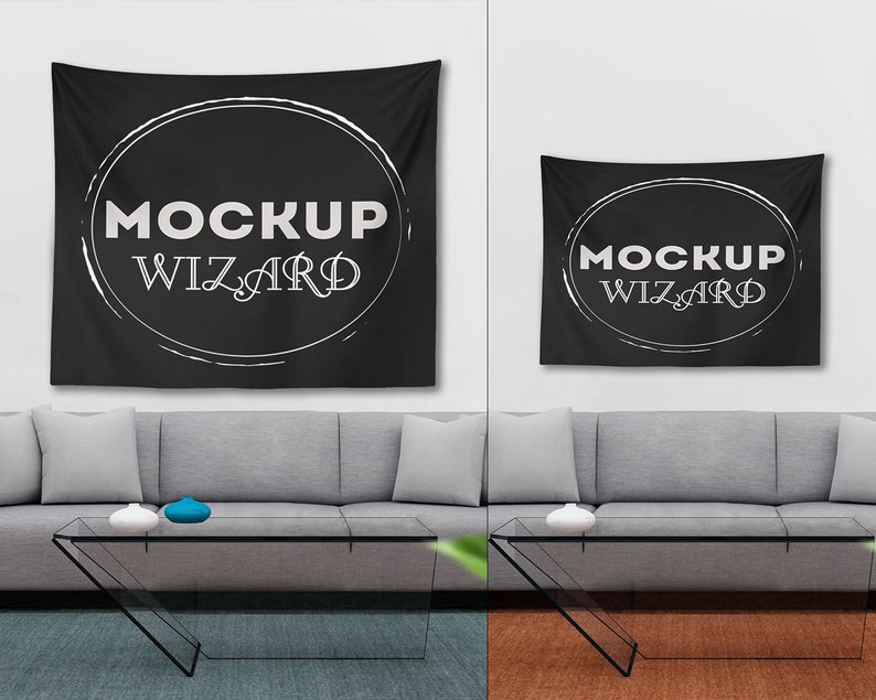 Tapestry 4 Sizes Mockup Set Living Room Mockups Tapestry
