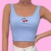 Y2K Top 2000’s cherry embroidery blue crop top basic Korean fashion cute kawaii summer tops
