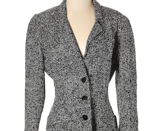 VINTAGE ANN TAYLOR 80S 90S 100% silk black white tweed blazer