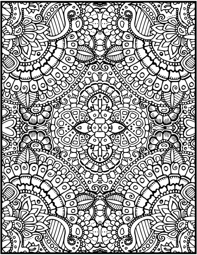coloring page zentangle pattern abstract flower floral henna etsy