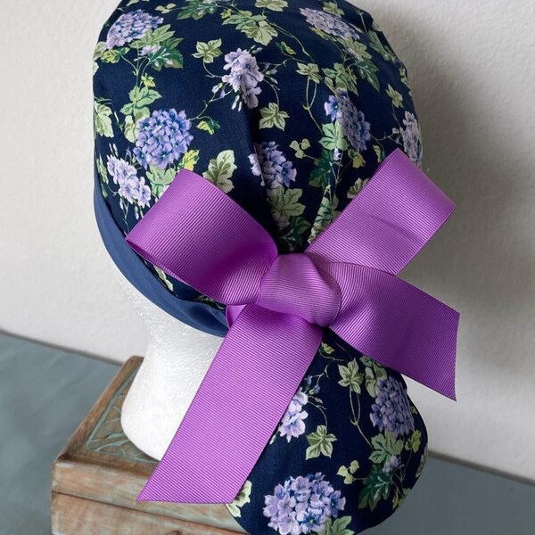Ponytail Surgical Cap, Scrub Hat with Bow, Ponytail Scrub Hat, Scrub Cap with Buttons. Check it out!