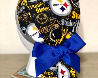 Saints Football Ponytail Scrub Cap with Buttons, Adjustable Cotton