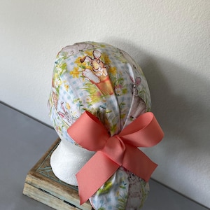 Avengers Ponytail Scrub Hat: Pediatric Nurse, Adjustable Buttons. Bunny