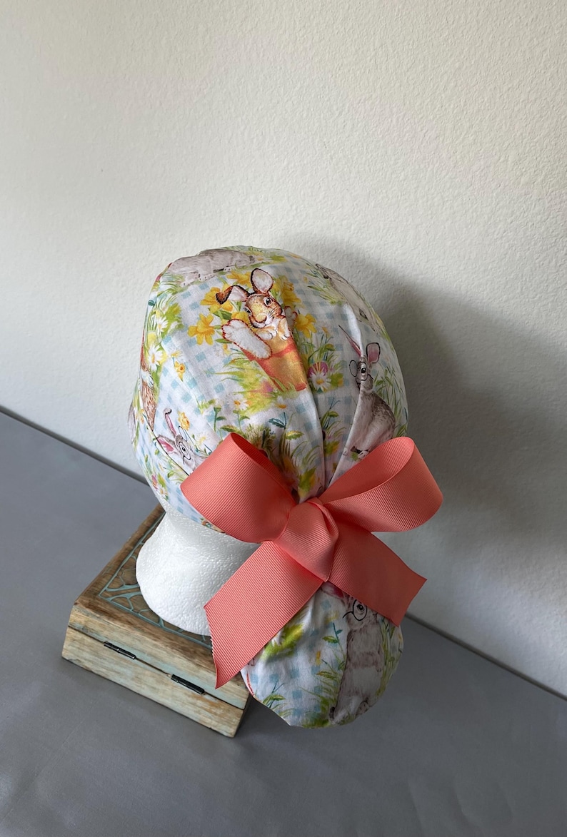 Avengers Ponytail Scrub Hat: Pediatric Nurse, Adjustable Buttons. Bunny