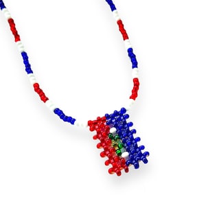 Haitian Flag Necklace Haiti Pendant Beadwork
