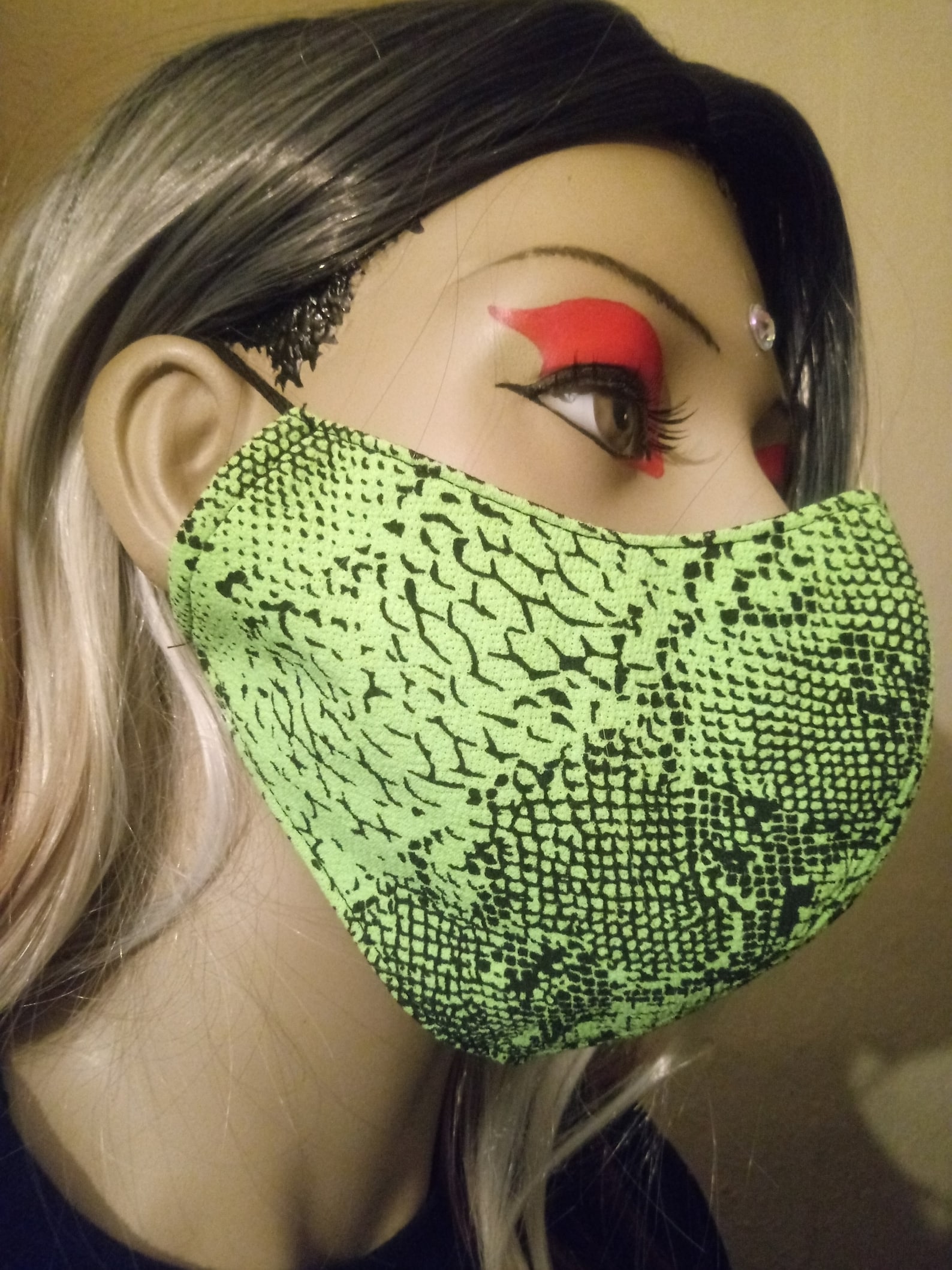 neon green snakeskin slides