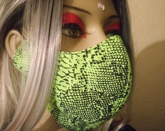 Neon green snakeskin face covering mask